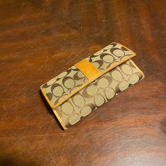 Coach Signature Tan and Brown Wallet - Picture 3 of 10